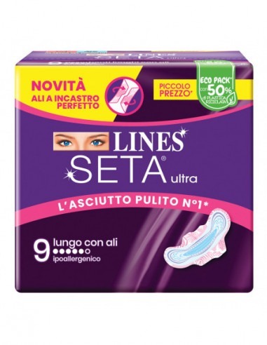 Lines Seta Ultra Assorbenti Lungo Ali 9 Pezzi